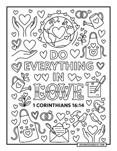 1 Corinthians 16:14 Let All That You Do Be Done In Love Bible Verse Coloring Page – Free PDF coloring page preview