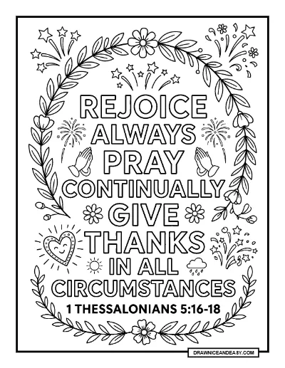 1 Thessalonians 5:16-18 Rejoice Always Bible Verse Coloring Page – Free PDF coloring page preview