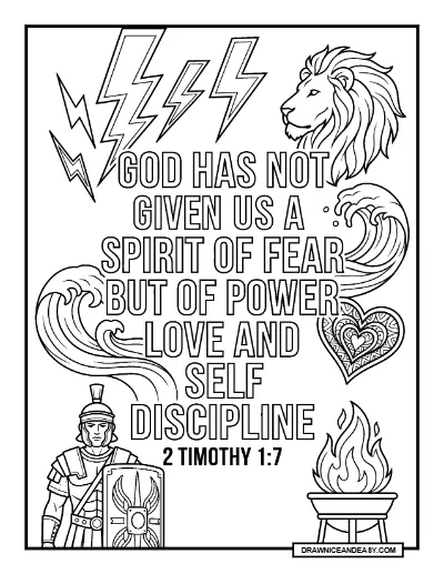2 Timothy 1:7 God Has Not Given Us a Spirit of Fear Bible Verse Coloring Page – Free PDF coloring page preview