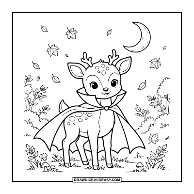 Baby Deer Dressed as a Vampire Coloring Page coloring page preview