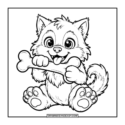 Baby Werewolf Pup with a Bone coloring page preview