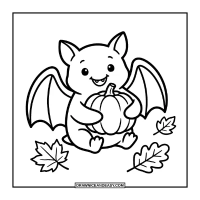 Bat Holding a Pumpkin Coloring Page coloring page preview