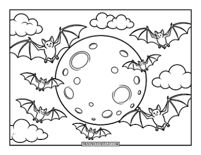 Bats Flying Over the Full Moon Coloring Page coloring page preview