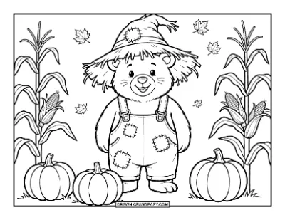 Bear Dressed as a Scarecrow Coloring Page coloring page preview