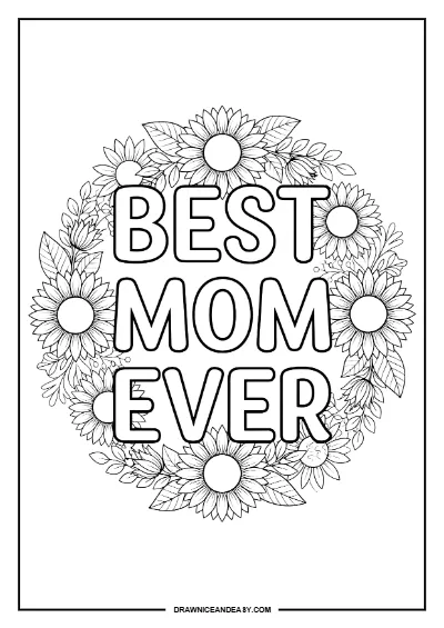 Best Mom Ever Floral Mother's Day Coloring Page – Free PDF coloring page preview
