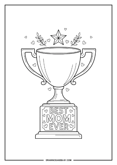 Best Mom Ever Trophy Award Mother's Day Coloring Page – Free PDF coloring page preview