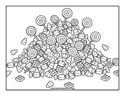 Big Pile of Halloween Candy coloring page preview