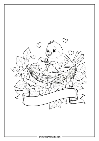 Bird Nest Family Mother's Day Coloring Page – Free PDF coloring page preview