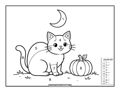 Black Cat Color by Number Coloring Page coloring page preview