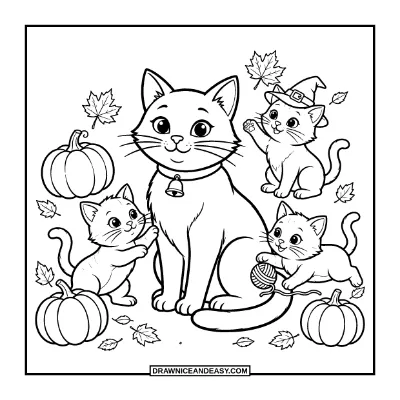 Black Cat Family Coloring Page coloring page preview