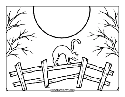 Black Cat Silhouette with Moon Coloring Page coloring page preview