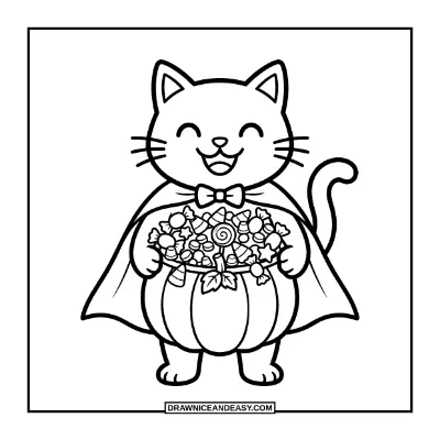 Black Cat Trick or Treat Coloring Page coloring page preview