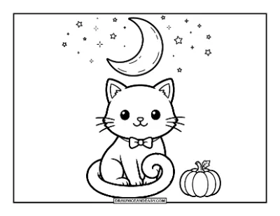 Black Cat Under the Moon Coloring Page coloring page preview