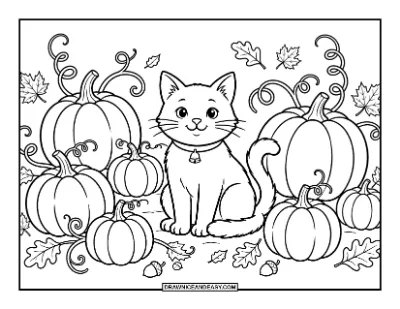 Black Cat with Pumpkin Coloring Page coloring page preview