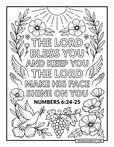 Blessing Bible Verse Scripture Coloring Page for Adults and Kids Coloring Page – Free PDF coloring page preview