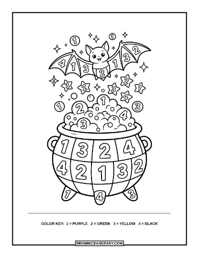 Bubbling Cauldron Color by Number Coloring Page coloring page preview
