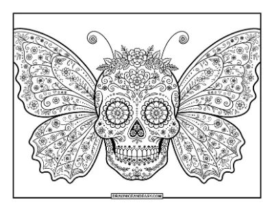 Butterfly Sugar Skull Coloring Page coloring page preview