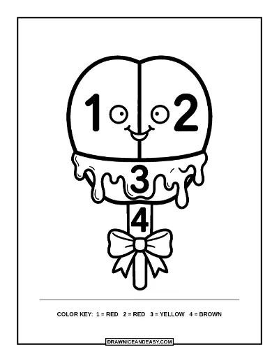 Candy Apple Color by Number Coloring Page coloring page preview