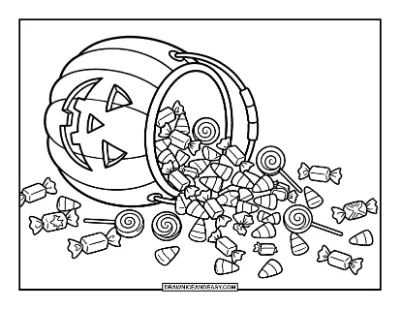 Candy Bucket Overflowing with Treats coloring page preview