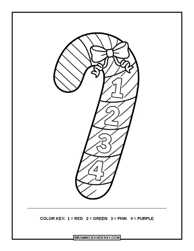 Candy Cane Color by Number Coloring Page coloring page preview