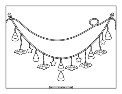 Candy Corn Garland with Bats coloring page preview