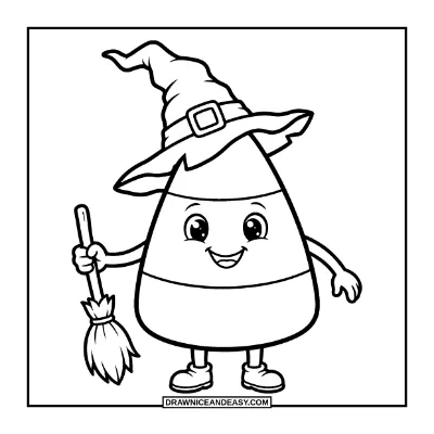 Candy Corn Wearing a Witch Hat coloring page preview