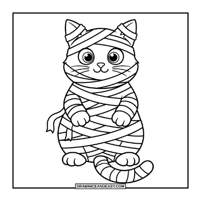Cat in Mummy Costume Coloring Page coloring page preview