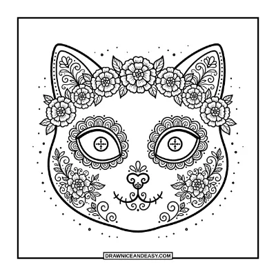 Cat Sugar Skull Coloring Page coloring page preview