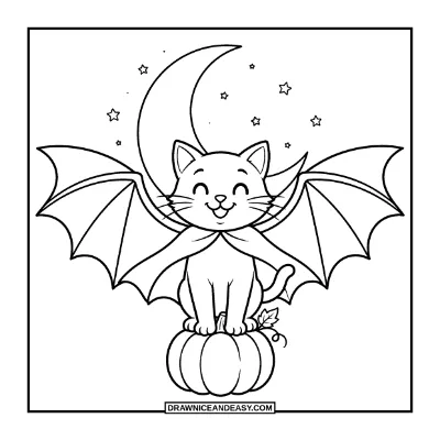 Cat with Bat Wings Costume Coloring Page coloring page preview