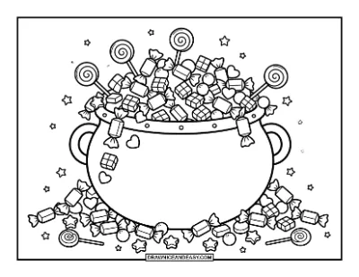 Cauldron Full of Candy Coloring Page coloring page preview