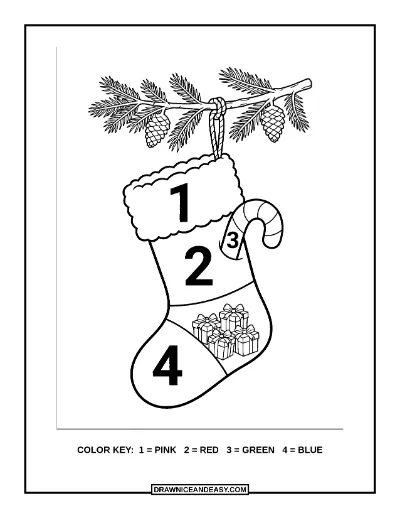 Christmas Stocking Color by Number Coloring Page coloring page preview