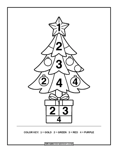 Christmas Tree Color by Number Coloring Page coloring page preview