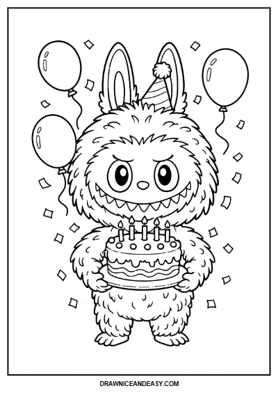 Coloring Pages of Labubu Birthday Coloring Page – Free PDF coloring page preview