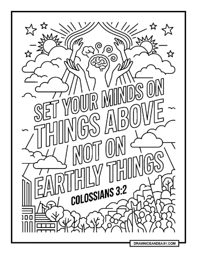 Colossians 3:2 Set Your Minds on Things Above Bible Verse Coloring Page – Free PDF coloring page preview