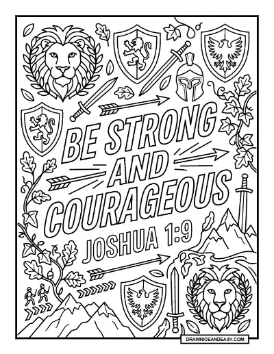 Courage Bible Verse Coloring Page: Be Strong and Courageous Coloring Page – Free PDF coloring page preview