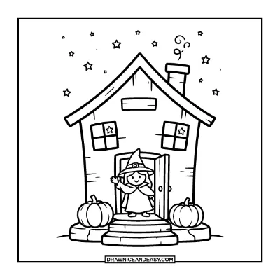 Cozy Cute Haunted House Coloring Page coloring page preview