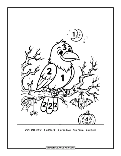 Creepy Crow Color by Number Coloring Page coloring page preview