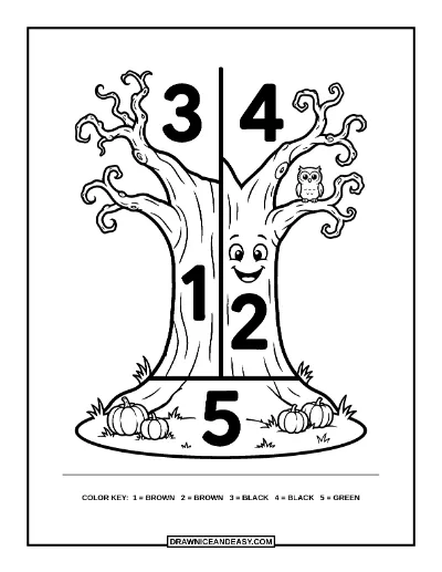 Creepy Haunted Tree Color by Number Coloring Page coloring page preview
