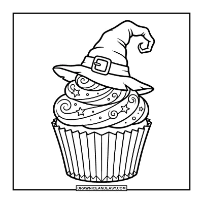 Cupcake Topped with a Witch Hat coloring page preview