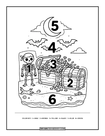 Cursed Treasure Chest Color by Number Coloring Page coloring page preview