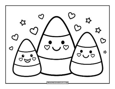 Cute Candy Corn Characters Coloring Page coloring page preview