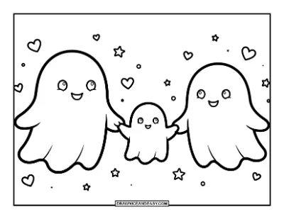 Cute Ghost Family of Three Coloring Page coloring page preview
