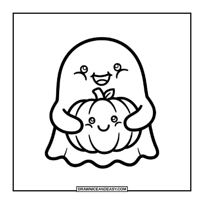 Cute Ghost Hugging a Pumpkin Coloring Page coloring page preview