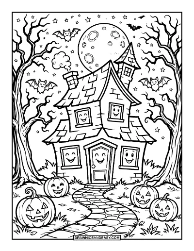 Cute Haunted House Coloring Page coloring page preview