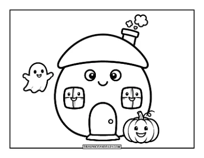 Cute Haunted House for Kids Coloring Page coloring page preview