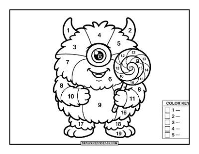 Cute Monster Color by Number Coloring Page coloring page preview