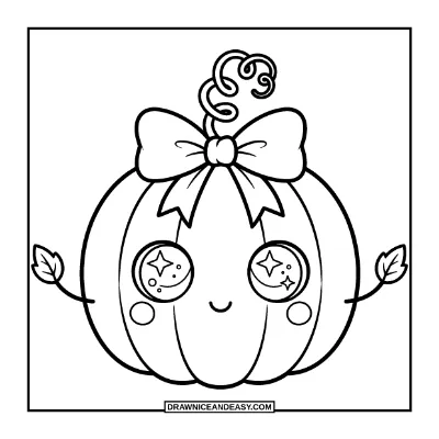 Cute Pumpkin Character with Bow Coloring Page coloring page preview