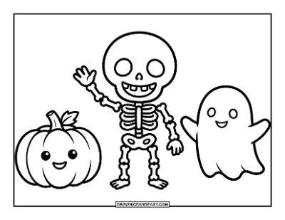 Cute Skeleton Waving Coloring Page coloring page preview