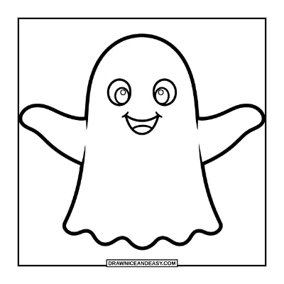 Cute Smiling Ghost Coloring Page coloring page preview