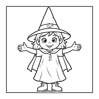 Cute Smiling Witch Coloring Page coloring page preview